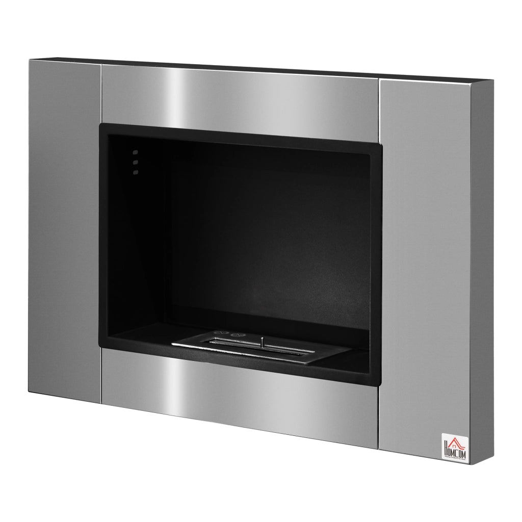 Caminetto bioetanolo murale incassabile 0.9L ¨C zephmum ¨C acciaio inox 80x14x54 cm