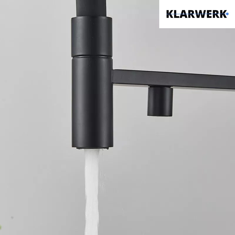 Lana | Rubinetto  estraibile 3 vie nero opaco | miscelatore da cucina per acqua potabile in acciaio inossidabile | Girevole a 360 iltra 3 connessioni