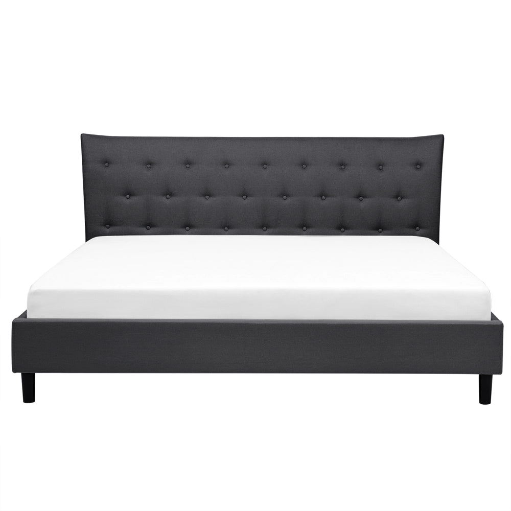 Letto a doghe Tessuto in poliestere grigio scuro Gambe in legno imbottite Testiera capitonné 160 x 200 cm Design moderno
