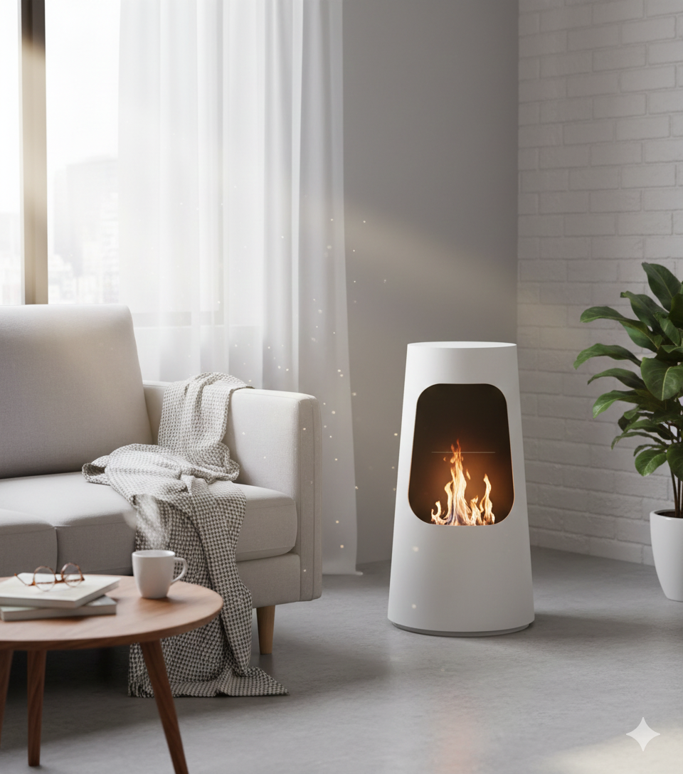 Camino a Bioetanolo da Pavimento Ø50x96 cm Dubai Bianco