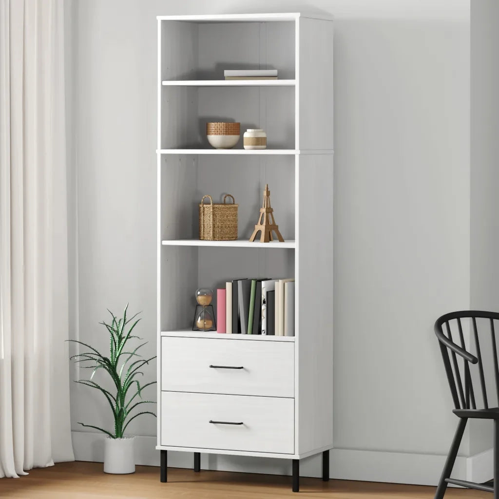 Libreria con 2 Cassetti Bianco 60x35x180 cm Legno Massello OSLO 351008