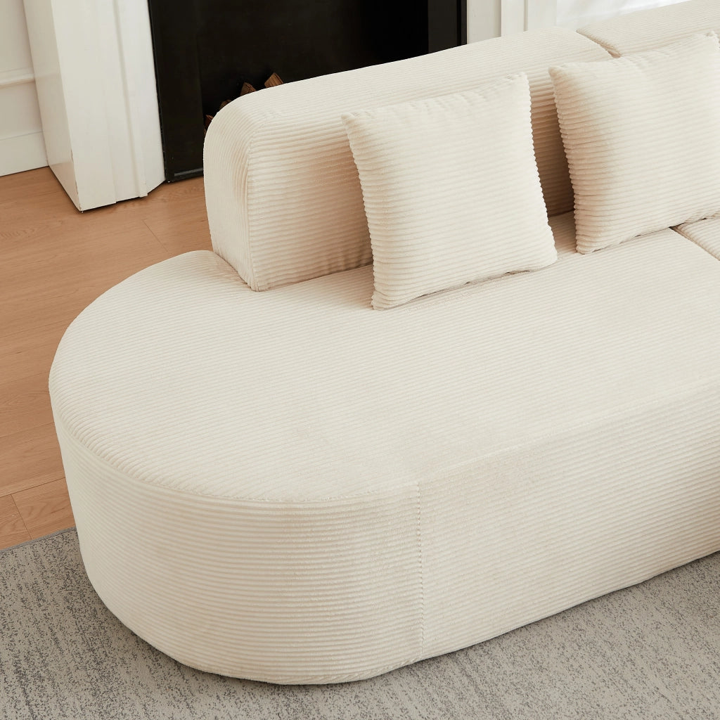 Divano angolare con chaise longue curva; in velluto a coste; beige 220 × 155 × 70 cm