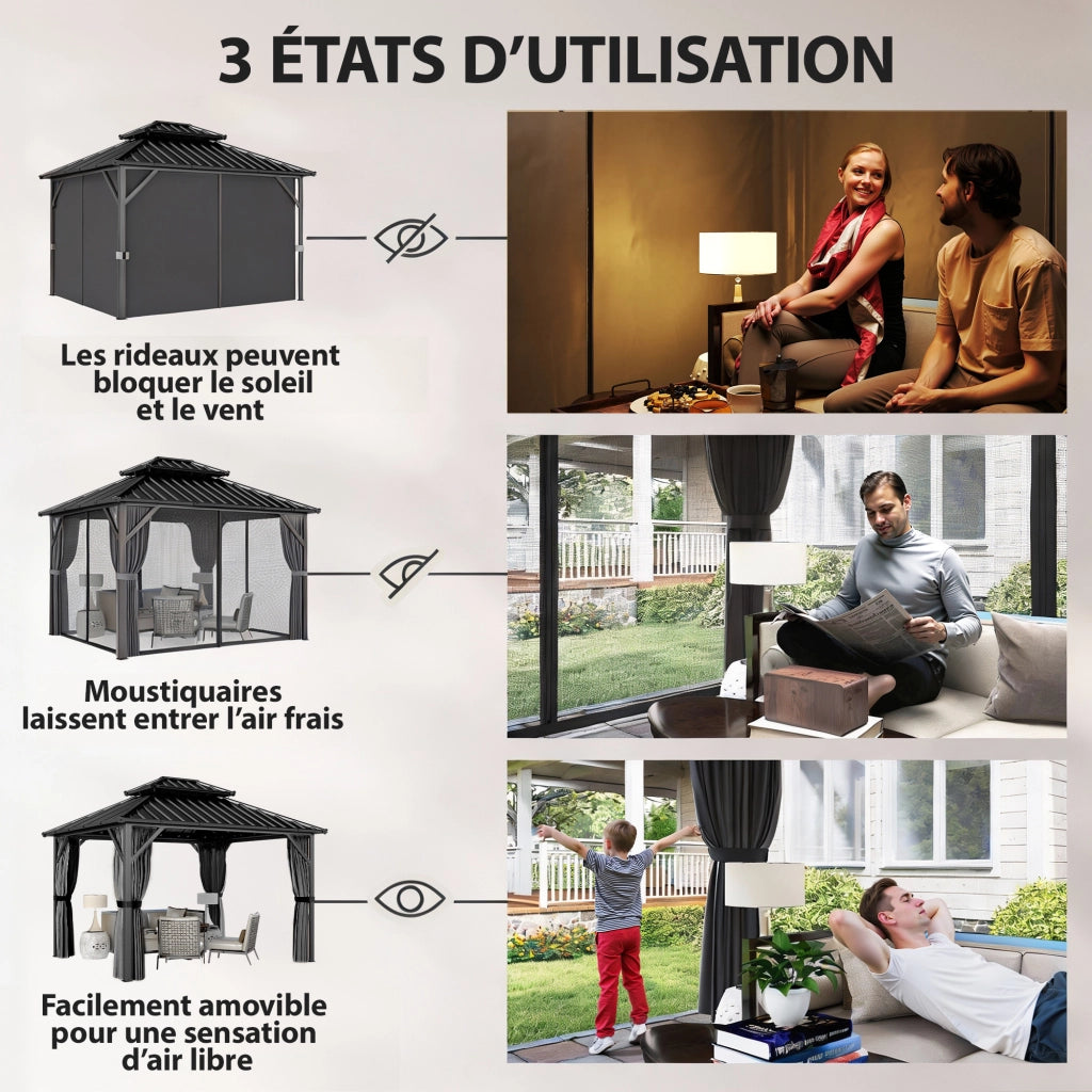 Gazebo con Tetto Rigido in Acciaio ¨C Minimal ¨C Grigio Scuro 300x360 cm
