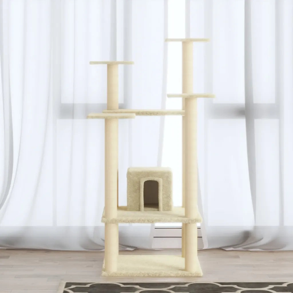 Albero per Gatti con Pali Tiragraffi in Sisal Crema 110 cm cod mxl 19113