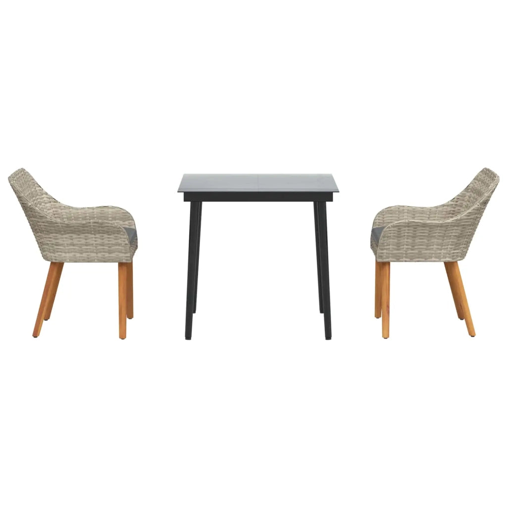 Set da Pranzo per Giardino 3 pz | Set Salotto da Giardino Grigio chiaro polyrattan