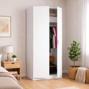 Guardaroba Artu, Mobile appendiabiti per camera da letto, Armadio a 2 ante battenti, 81x52h184 cm, Bianco