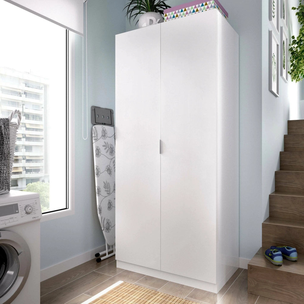 Guardaroba Artu, Mobile appendiabiti per camera da letto, Armadio a 2 ante battenti, 81x52h184 cm, Bianco
