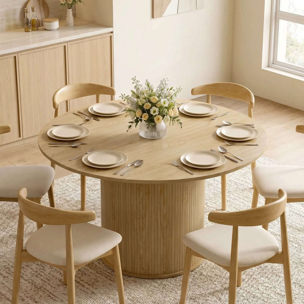 Tavolo da pranzo rotondo allungabile 4-6 persone ¨C Xylo ¨C ? 120x75 cm legno naturale base cannelata