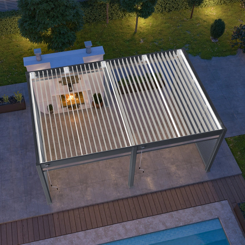 Pergola bioclimatica Ombréa autoportante VS - 4X6M bicolore + 2 tende bianche