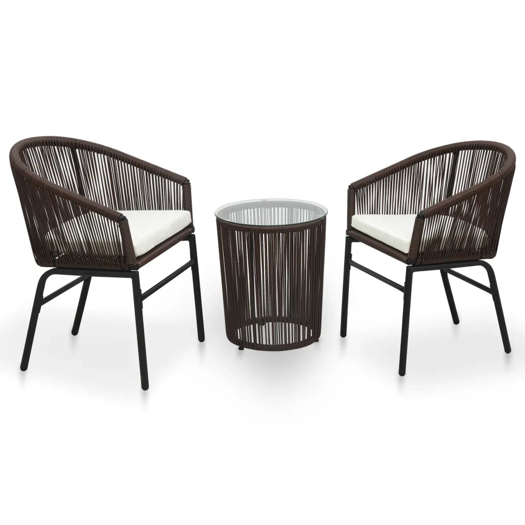 Set da Bistrot 3 pz con Cuscini in Polyrattan Marrone   cod mxl 36249