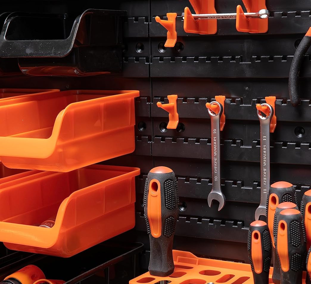 BLACK+DECKER Porta Attrezzi a Parete 43 Pz Organizer in Plastica Muro 98x23x43cm