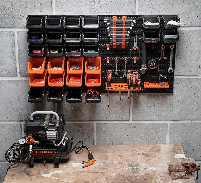 BLACK+DECKER Porta Attrezzi a Parete 43 Pz Organizer in Plastica Muro 98x23x43cm