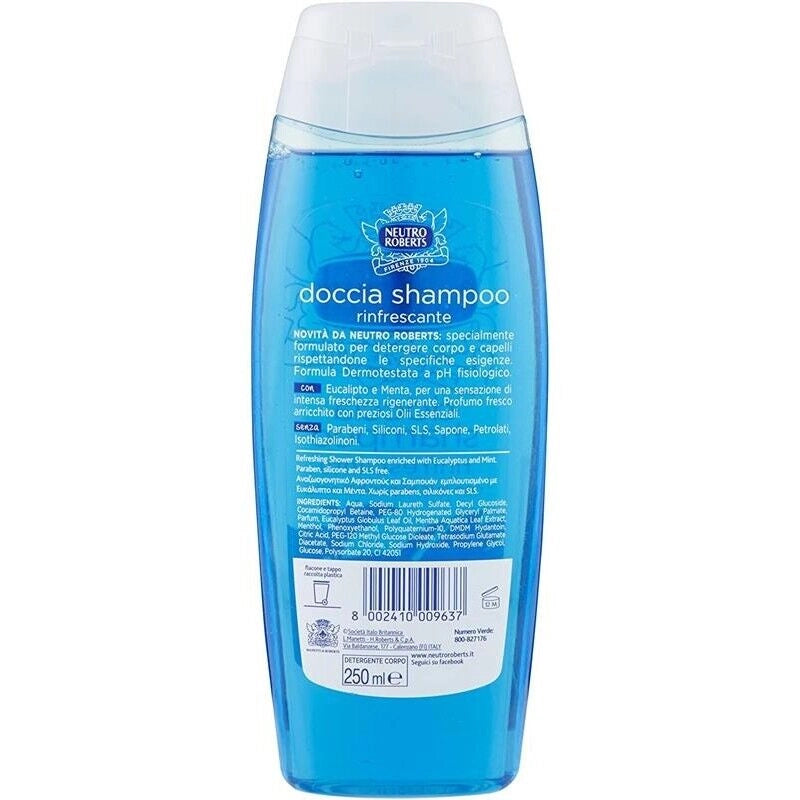6 CONFEZIONI DI NEUTRO ROBERTS DOCCIA SHAMPOO 250ML RINFRESCANTE