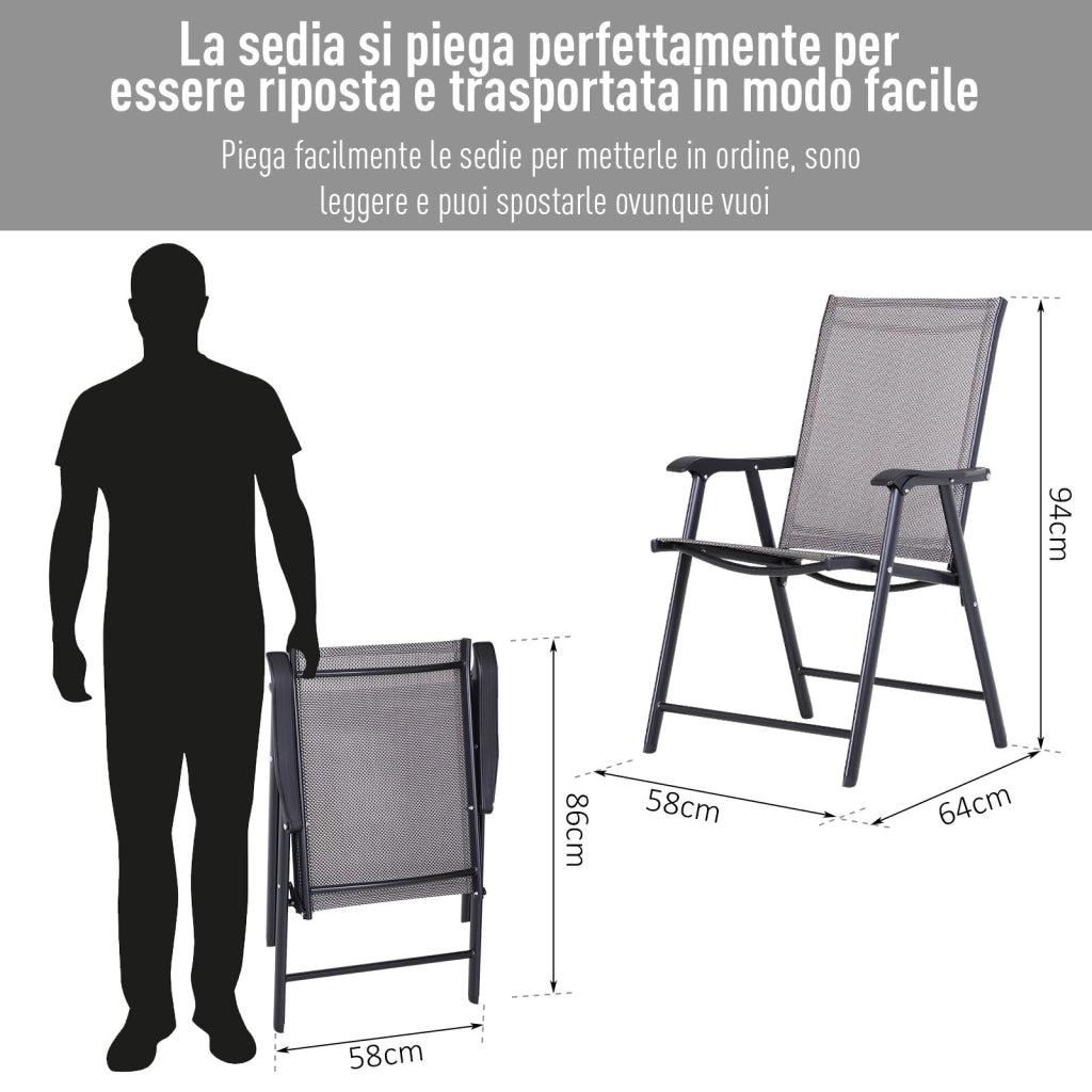 EasyComfort Set 4 Sedie Pieghevoli da Esterni in Acciaio e Texteline Per Giardino Veranda Terrazzo, Grigio, 58 x 64 x 94cm