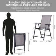 EasyComfort Set 4 Sedie Pieghevoli da Esterni in Acciaio e Texteline Per Giardino Veranda Terrazzo, Grigio, 58 x 64 x 94cm