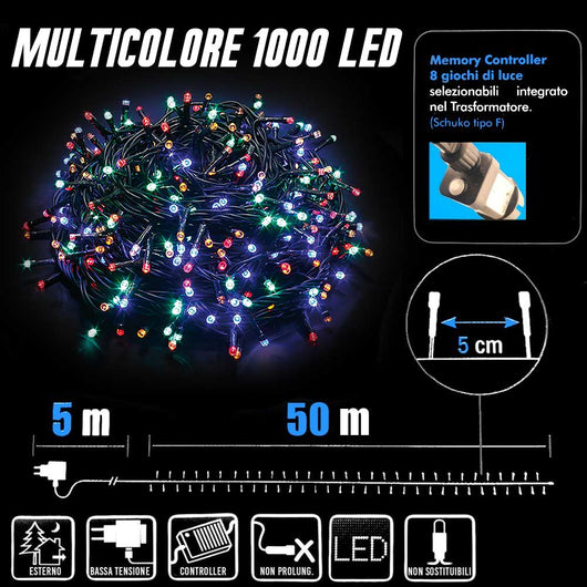 Catena Luminosa 1000 LED Mini Lucciole Multicolore 8 Funzioni Interno Esterno