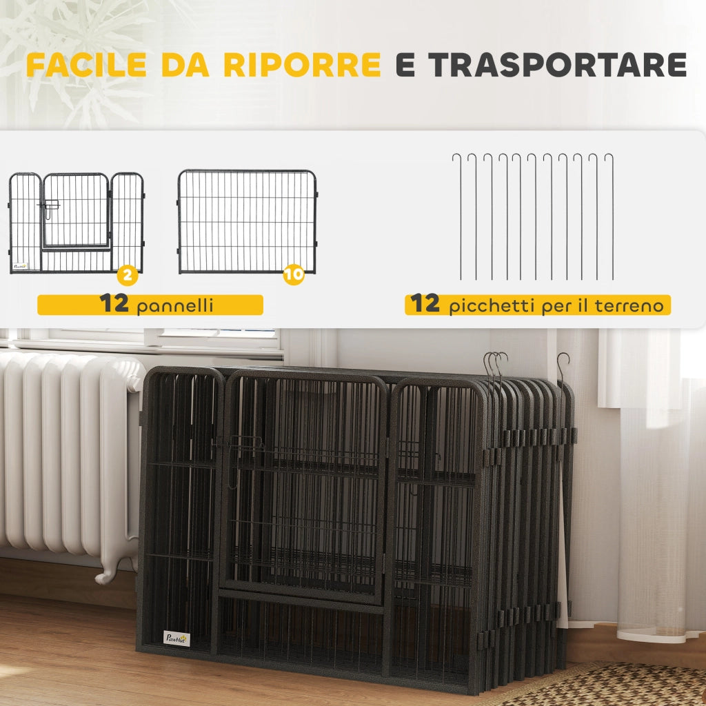 Recinto per Cani Modulabile con 12 Pannelli e 2 Ingressi ¨C Zephmum ¨C 80x150x60 cm