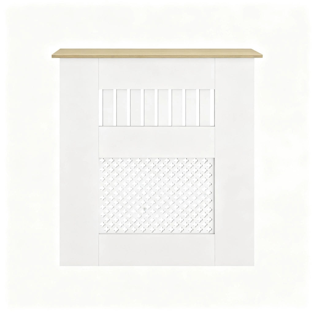 Copriradiatore bianco 78x19x81 cm, design moderno con lamelle e motivo a nido d'ape per termosifoni