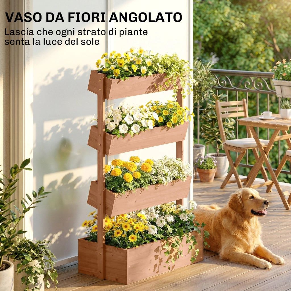 Letto da Giardino Rialzato Fioriera Verticale per Fiori o Orto con Drenaggio e Rivestimento in Legno Naturale