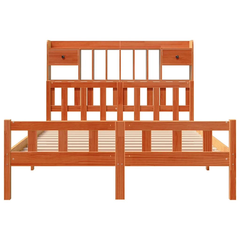 Letto Libreria senza Materasso Marrone Cera 160x200 cm in Pino 3322192
