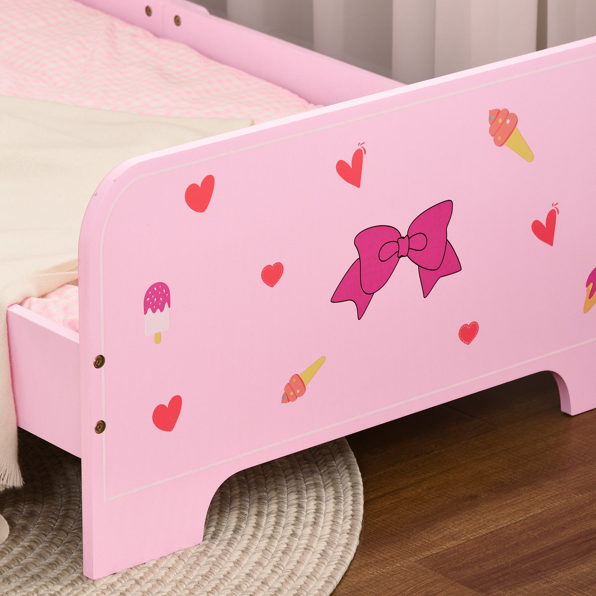 Letto per Bambini con Sponde 143x74x59 cm Fantasia Fiocco Rosa