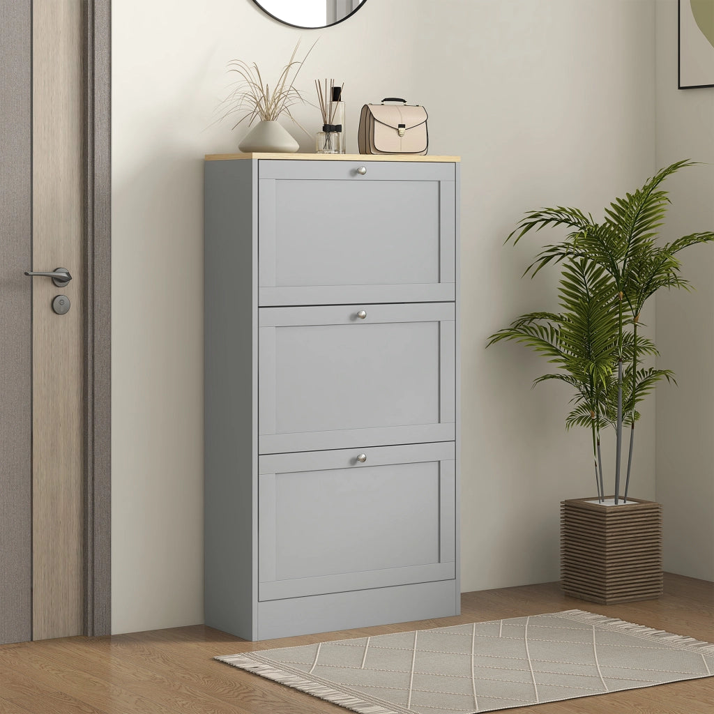 Scarpiera con 3 cassetti e ripiani regolabili ¨C zephmum ¨C grigio 60x23.5x115 cm