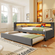 Divano letto pieghevole con LED e USB 90x200 cm colore grigio lino