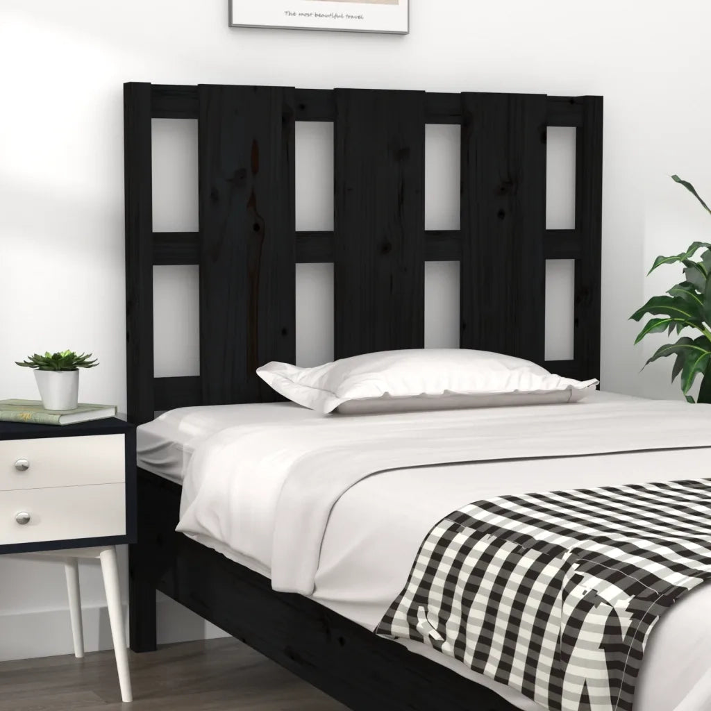 Testiera | Testata per Letto Nera 95,5x4x100 cm in Legno Massello di Pino