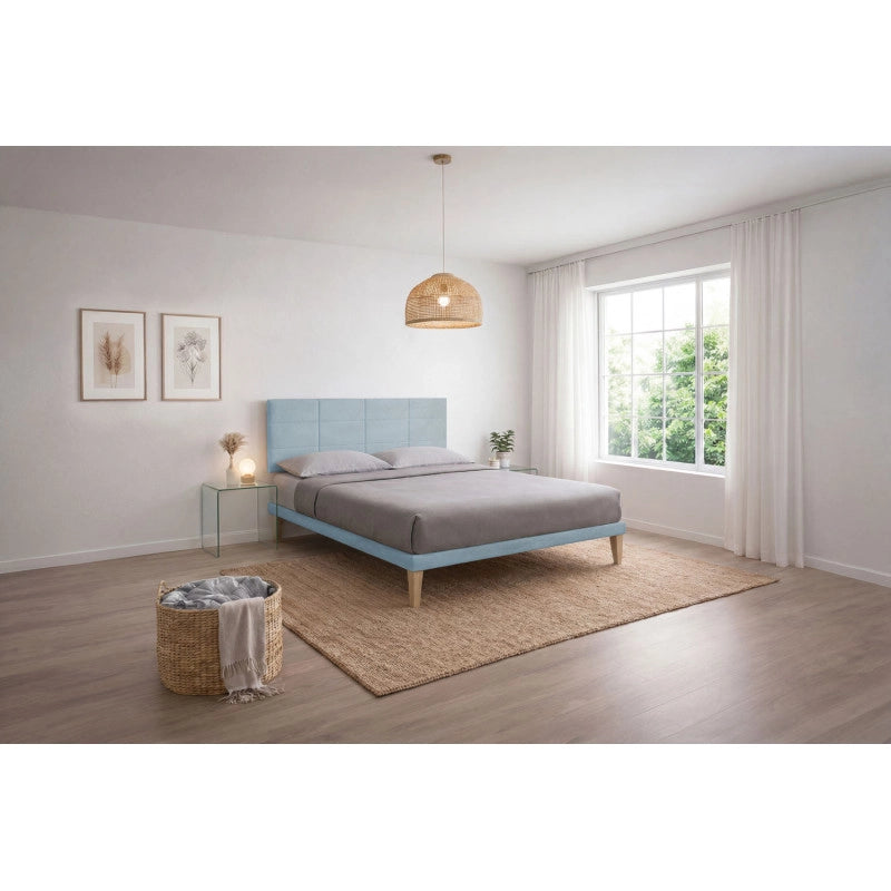 Letto imbottito Matrimoniale 180x200 cm Square - Con rete,Microfibra,Azzurro