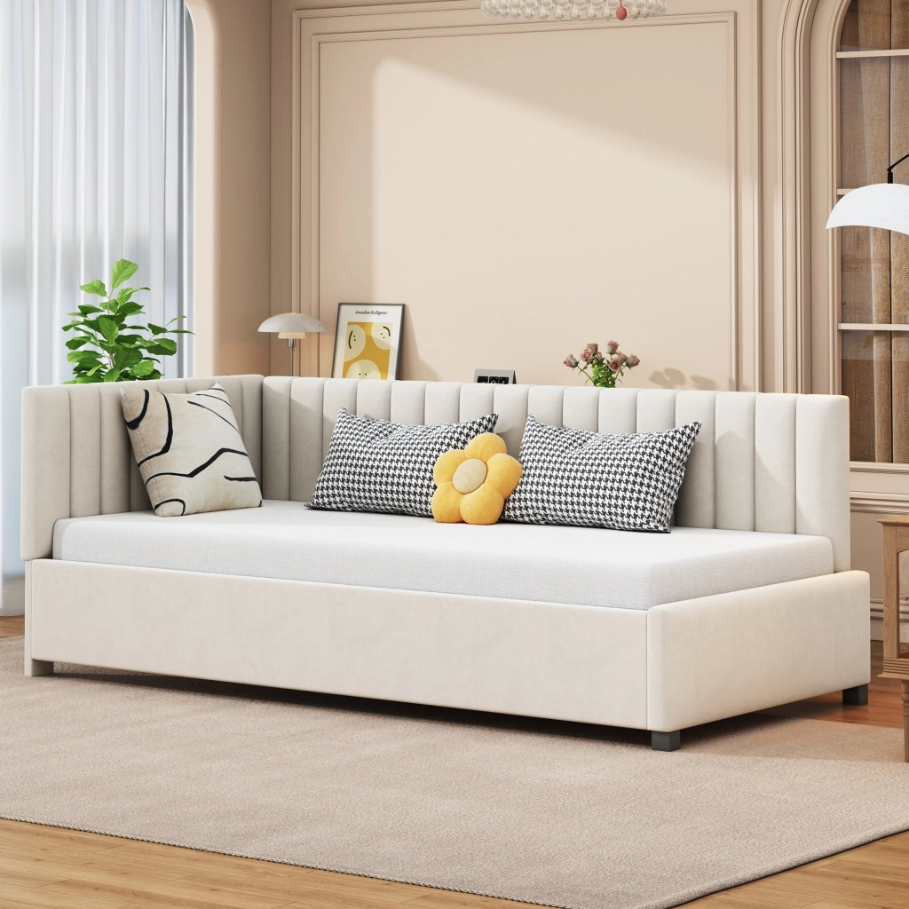 Letto sofà multifunzione in velluto beige 90x200 cm