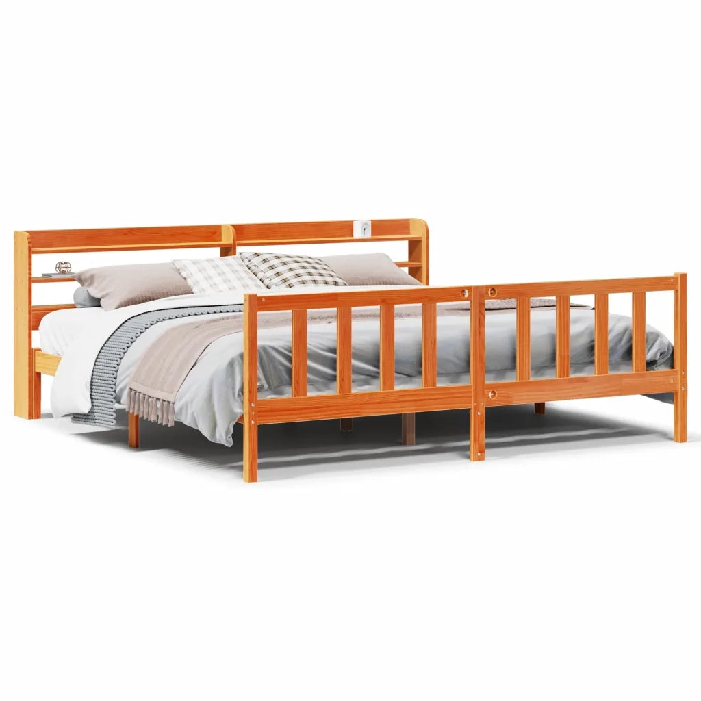 Giroletto con Testiera-Struttura Letto con testiera Marrone Cera 180x200 cm Massello Pino 928716