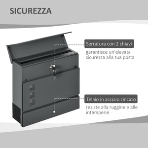 Cassetta Postale 3 Fessure 37x10,5x37 cm 2 Chiavi in Acciaio Zincato Grigio