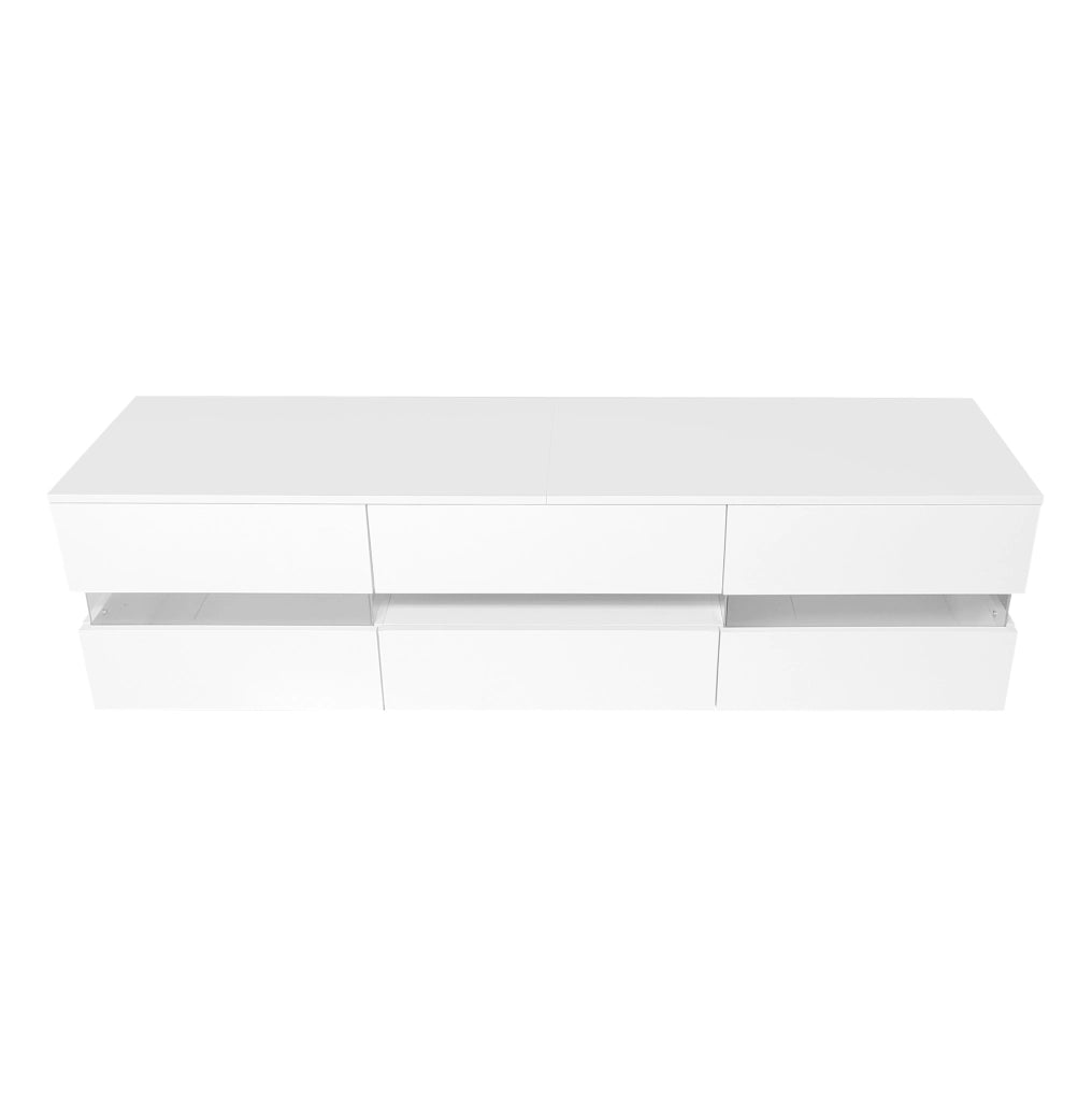 Mobile TV 160 cm bianco con illuminazione LED e apertura a pressione