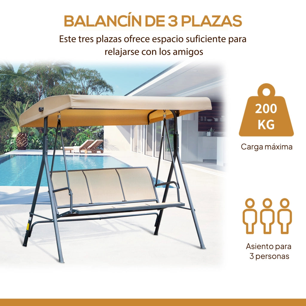 Amaca da giardino 3 posti con tenda reclinabile ¨C zephmum ¨C beige 175x118x159 cm