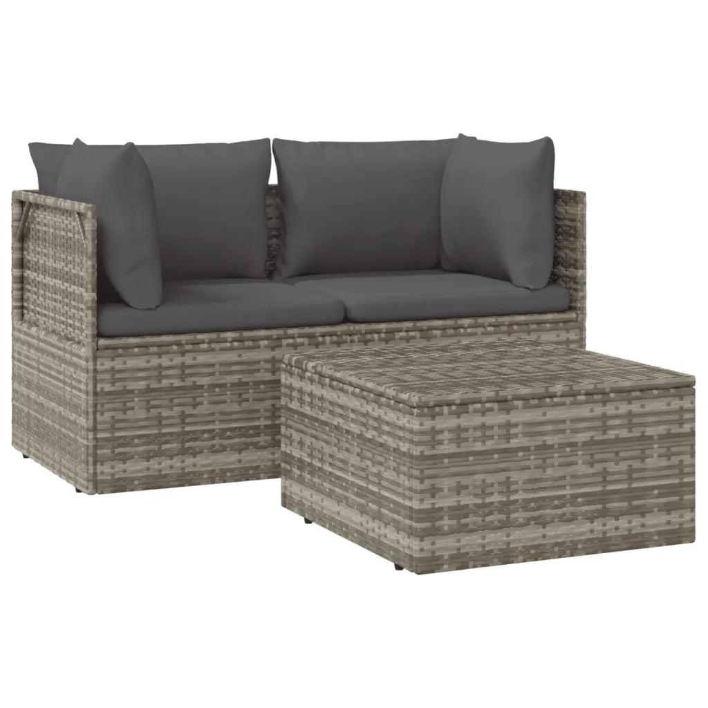 Set Divani da Giardino 3 pz | Set Salotto da Giardino con Cuscini in Polyrattan Grigio