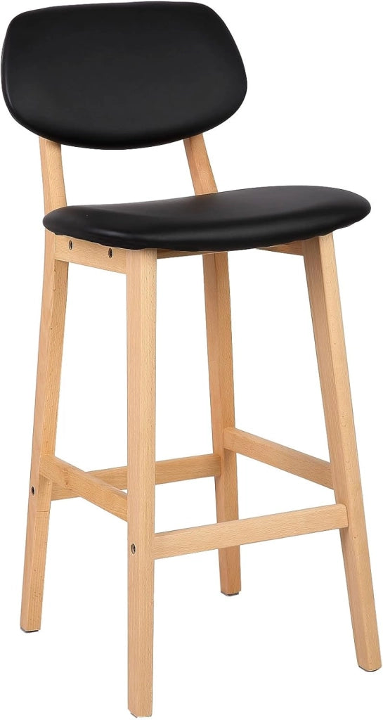 Sgabelli da Bar Sedia Alta Cucina con Schienale Poggiapiedi PU Gambe di Faggio Comodo Nero 4 Pezzi, BH51sz-4