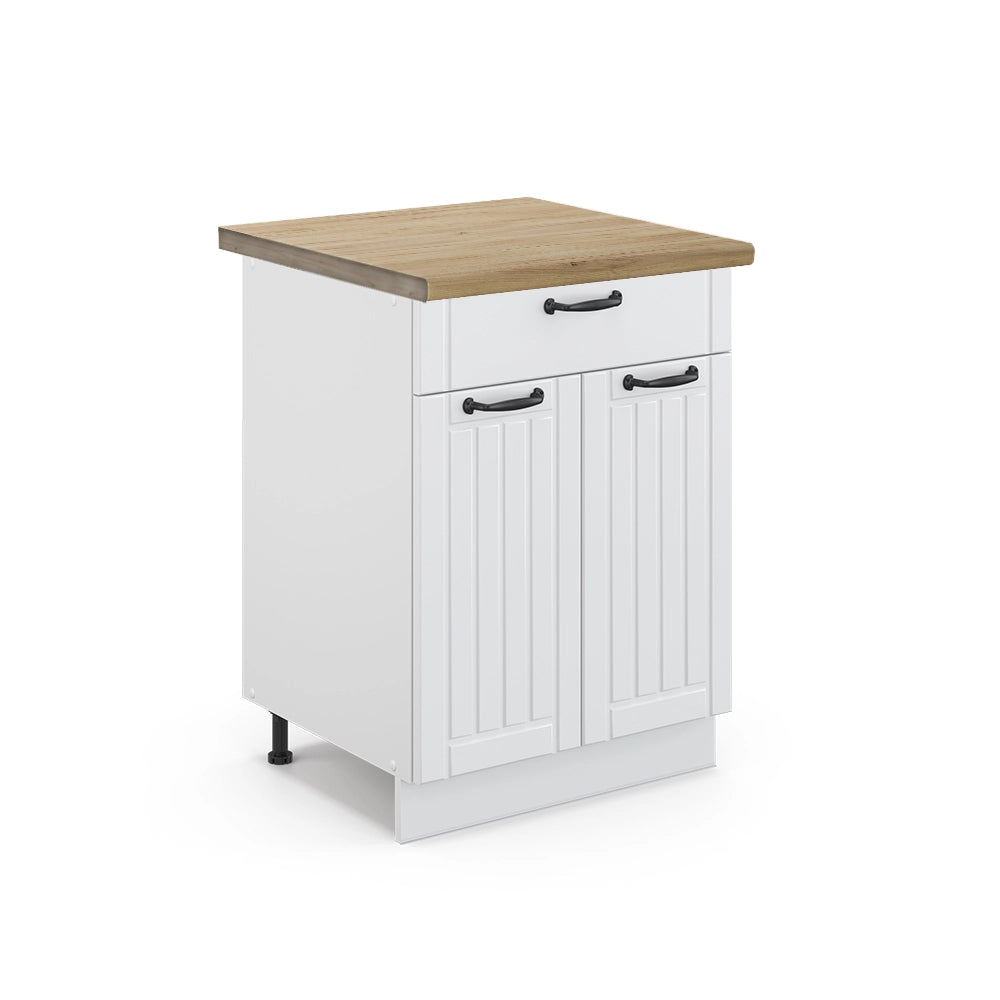Mobiletto base per cucina Fame-Line Bianco rustico/Bianco 60 cm con cassetto, PL Rovere Vicco