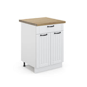 Mobiletto base per cucina Fame-Line Bianco rustico/Bianco 60 cm con cassetto, PL Rovere Vicco