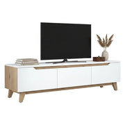 Mobile porta TV Apatite, Credenza da soggiorno, Armadio basso per TV, Base parete attrezzata, 180x35h49 cm, Bianco e Rovere
