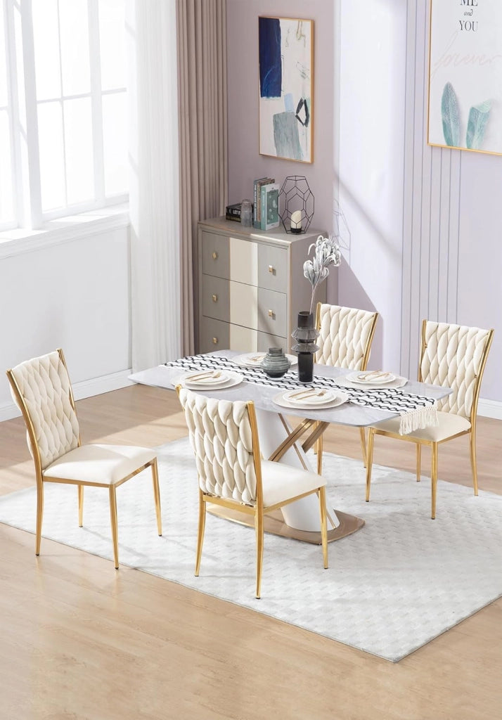 Set di 4 Sedie Sala da Pranzo in Velluto, Trasparenti Moderne di Design, Schienale Alto, Gambe in Metallo, Portata 150 kg, Beige EZS71cm-4