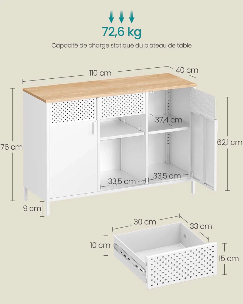 Mobile contenitore in metallo credenza a due ante credenza con chiusura magnetica ripiani regolabili struttura in acciaio bianco 12_0007934