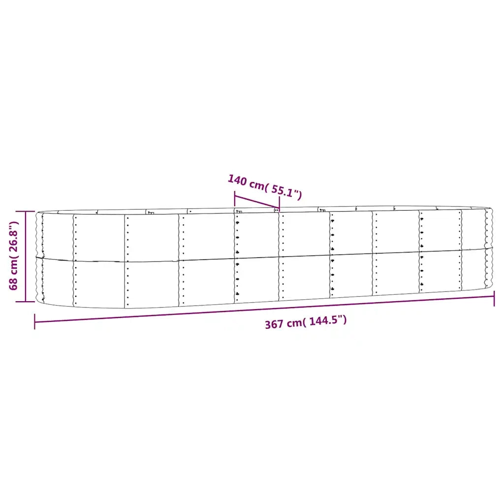 Vaso Giardino Grigio 367x140x68 cm Acciaio Verniciato a Polvere