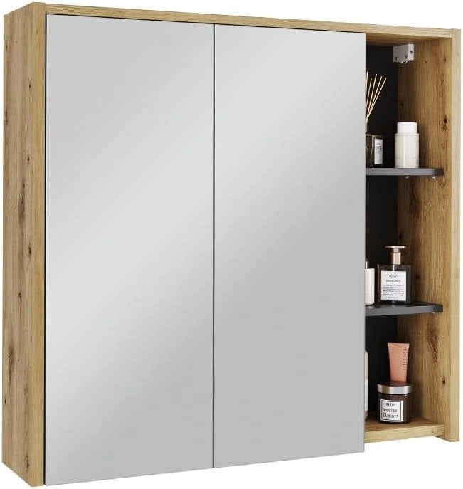 Specchio contenitore bagno Viola, Artigiano/grigio, 80 x 75 cm con ripiani aperti