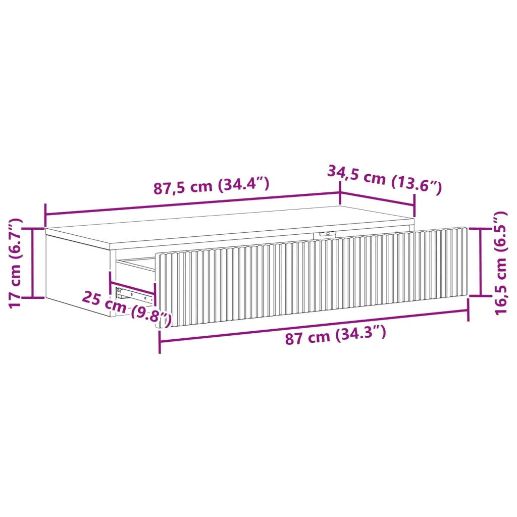 Tavolino da Parete Laterale Grigio Cemento 87,5 x 34,5 x 17 cm 898498