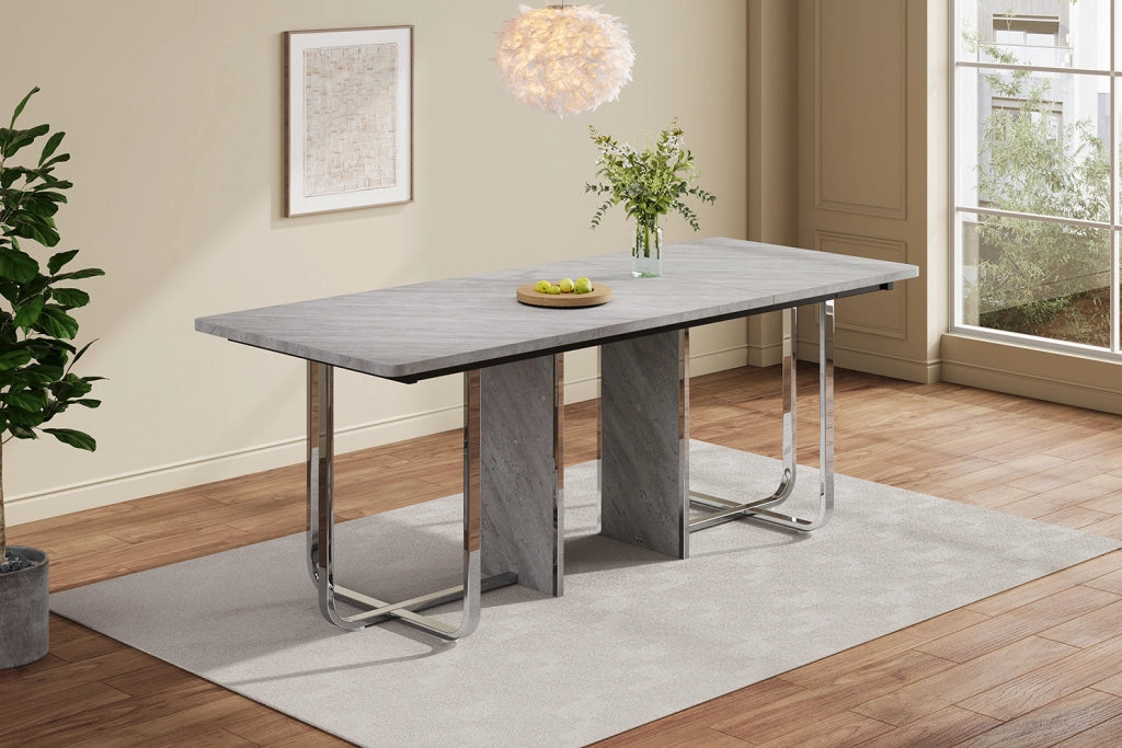 Tavolo da pranzo rettangolare 180x80 cm in MDF e metallo; grigio