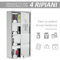 Armadietto per Medicinali Quattro Ripiani in Acciaio Inox 30x12x60 cm
