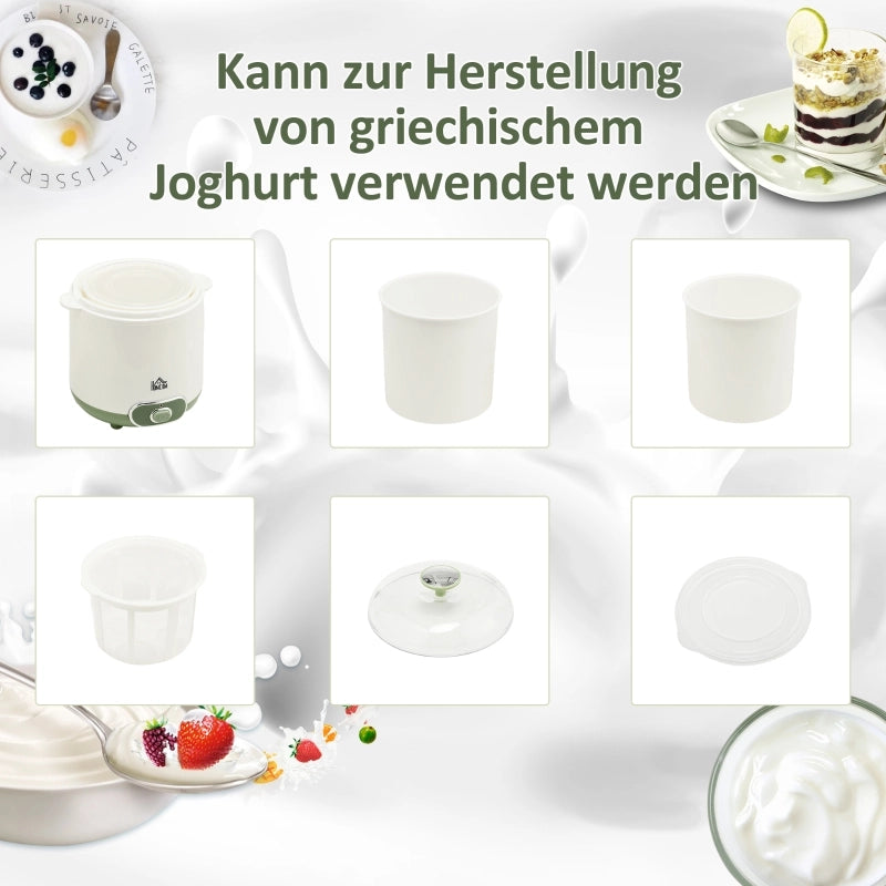 Yogurtiera da 1,5 L, con setaccio e coperchio, 20 W, ideale per yogurt greco, per 3-5 persone, dimensioni 19,5x17,5x21,4 cm, colore bianco.