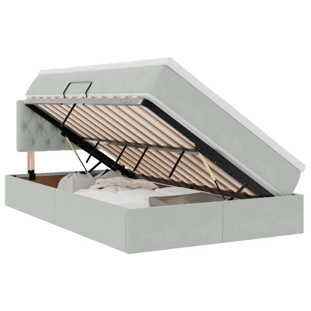 Letto con contenitore e LED Grigio chiaro 120 x 190 cm Velluto 3371439