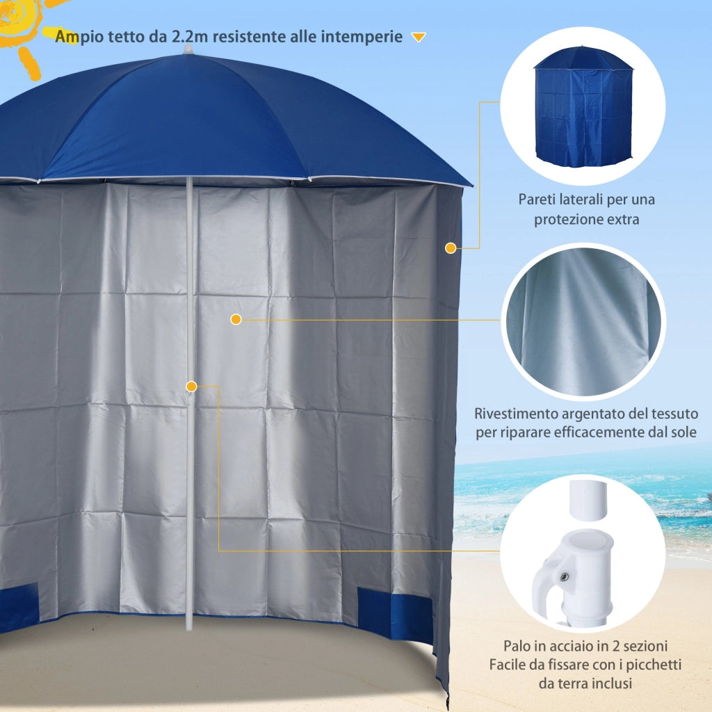 Ombrellone da Spiaggia con Tenda Integrata Ø220x220 cm in Metallo e Poliestere Blu