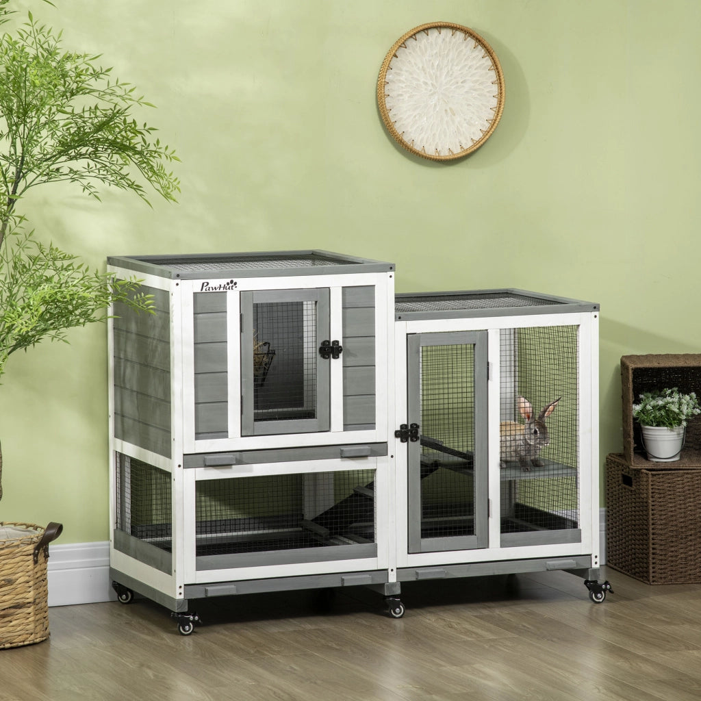 Gabbia per conigli in legno 3 livelli con ripiani amovibili ¨C zephmum ¨C 110x50x86 cm grigio
